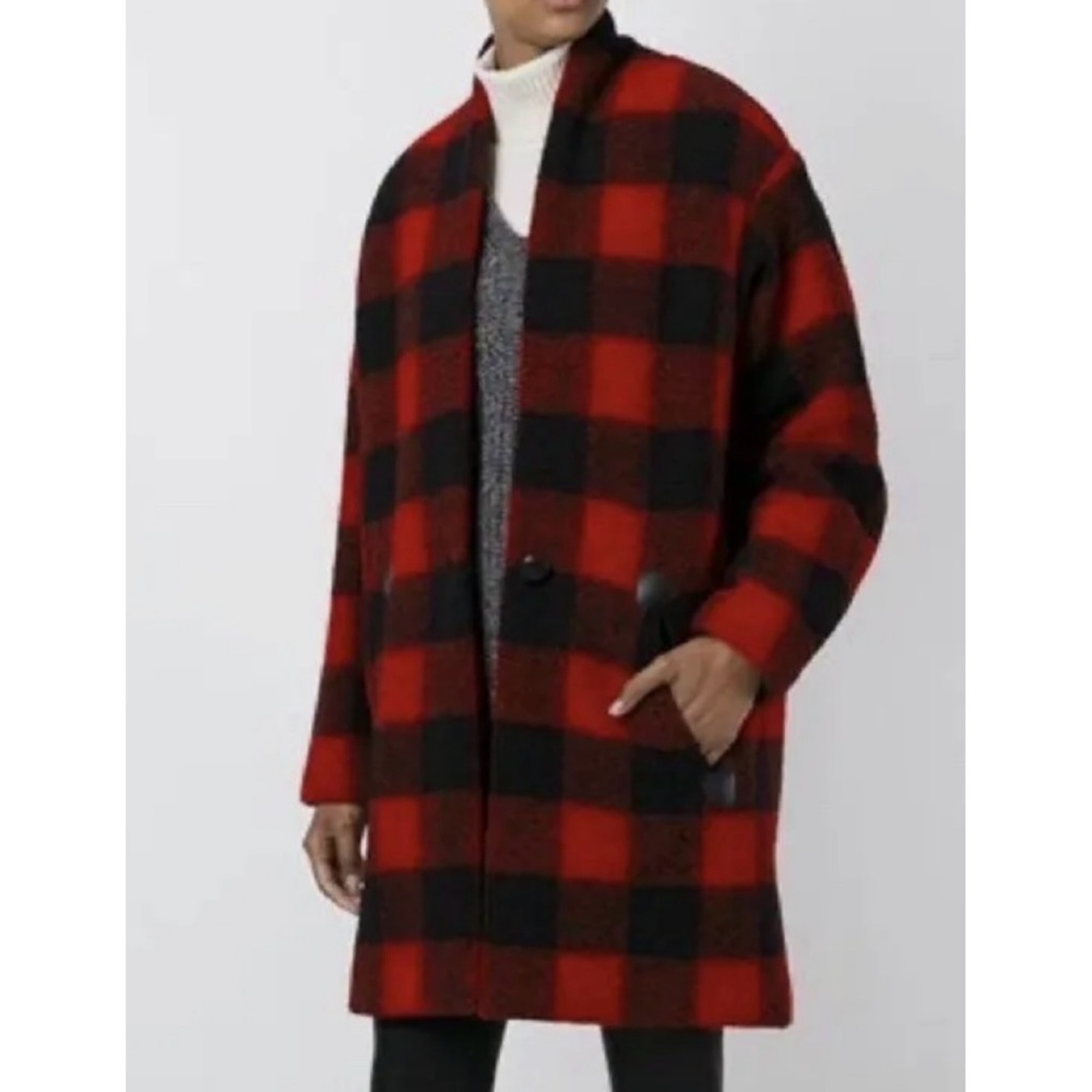 Isabel Marant Red and Black Plaid Wool Coat